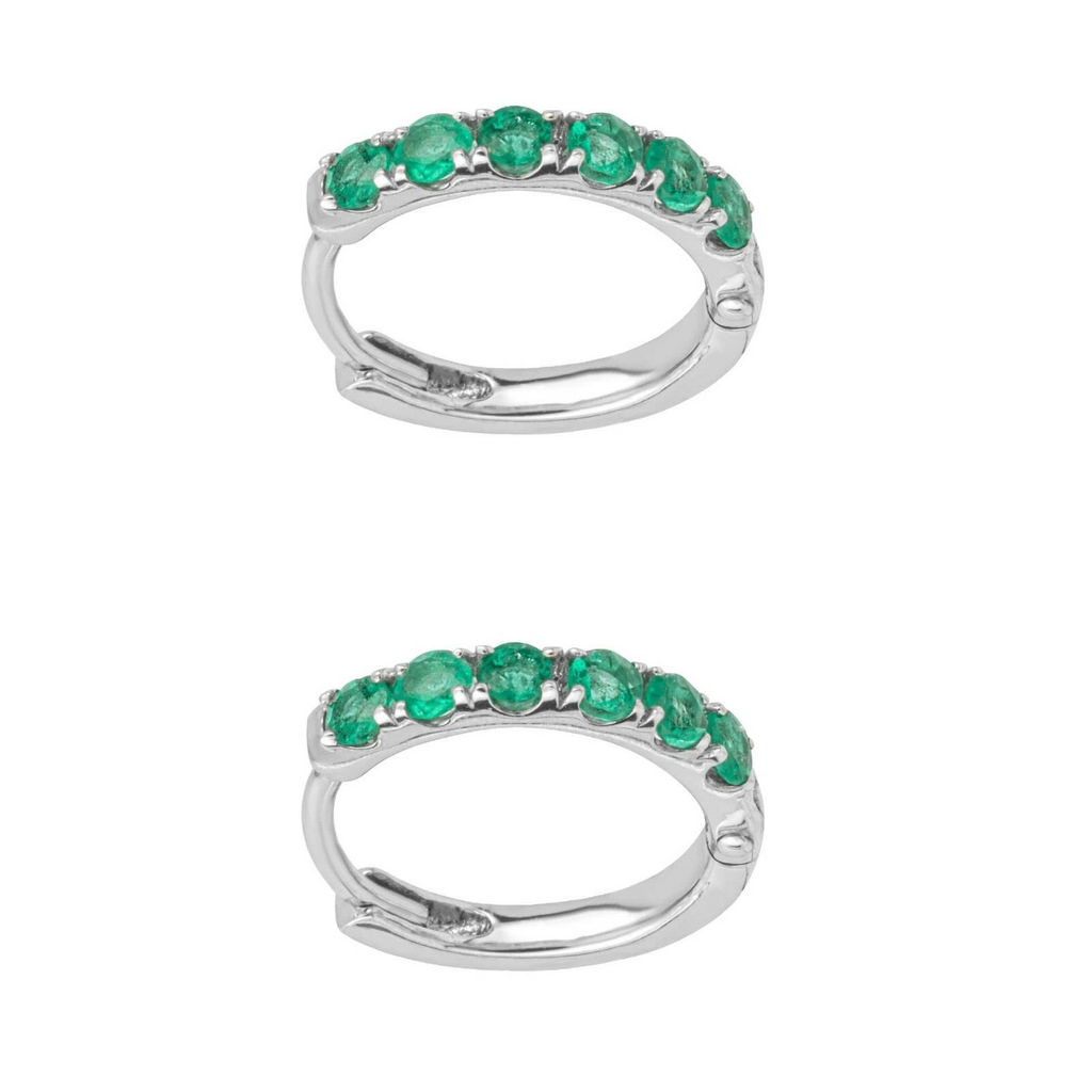 6 Stone Emerald Hoop Earrings 9ct White Gold 375 Hallmarked British Made