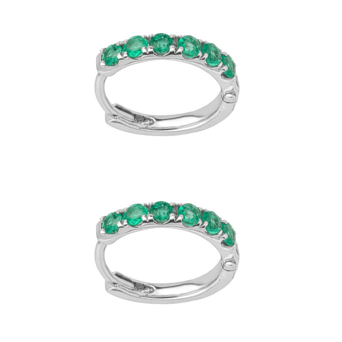 6 Stone Emerald Hoop Earrings 9ct White Gold 375 Hallmarked British Made