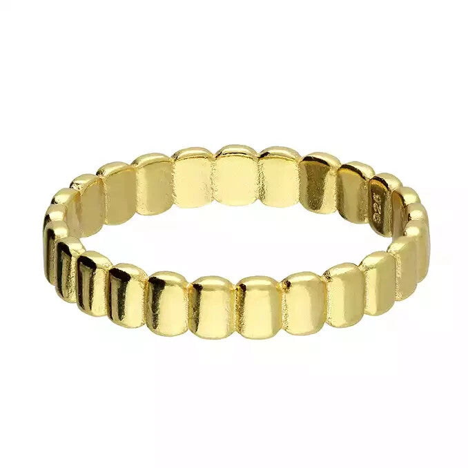 Baguette Ribbed Band Ring 14ct Yellow Gold Plated Hallmarked Size I - T