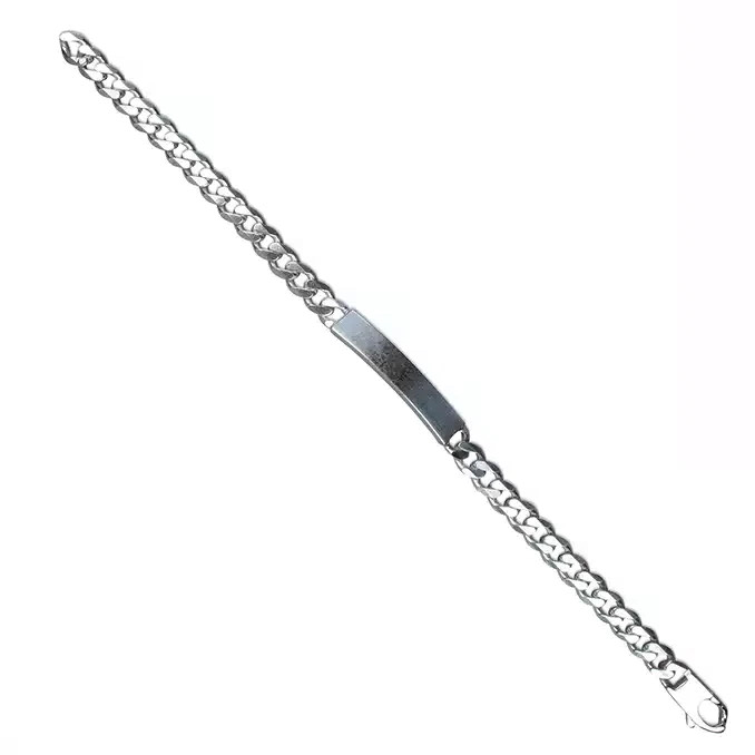 Gents Solid Sterling Silver ID Curb Chain Bracelet 925 Hallmarked British Made