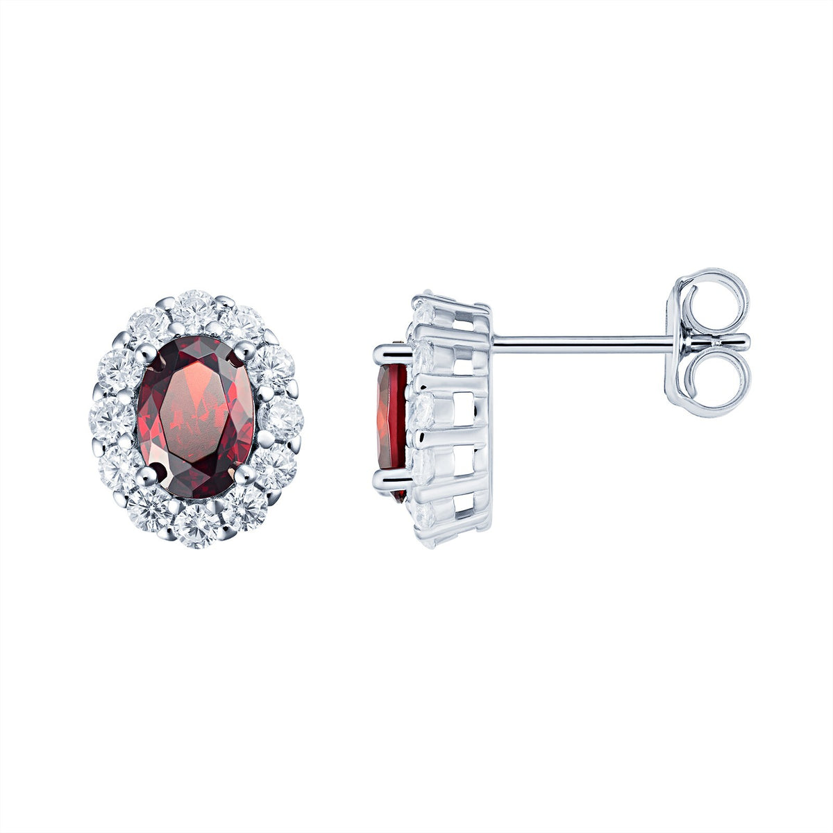Oval Garnet Stud Earrings Sterling Silver 925 Hallmarked British Made