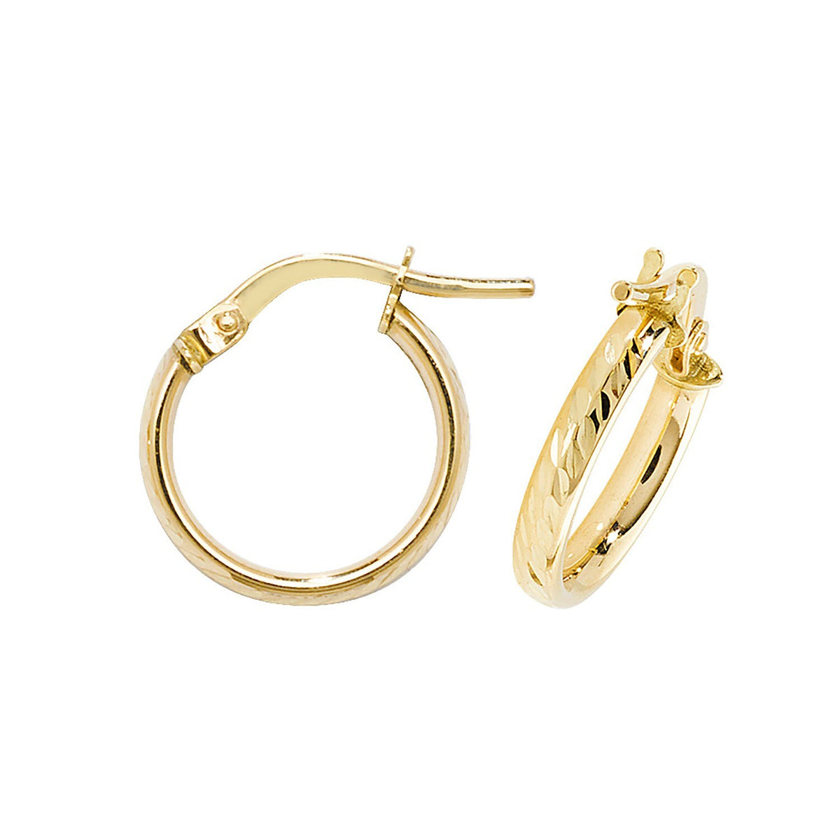 9ct Yellow Gold Diamond Cut Hoop Earrings 375 Hallmarked 8mm - 20mm Diameter