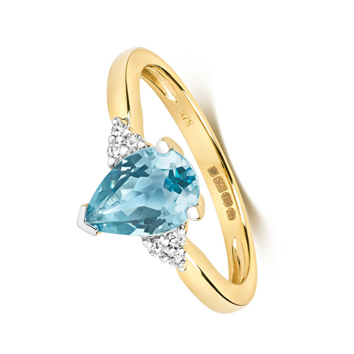 Teardrop Blue Topaz Diamond Ring 9ct 2 Tone Gold 375 Hallmarked Sizes J - Q