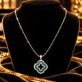 Halo Baguette Clover Necklace Sterling Silver 925 Hallmarked British Made