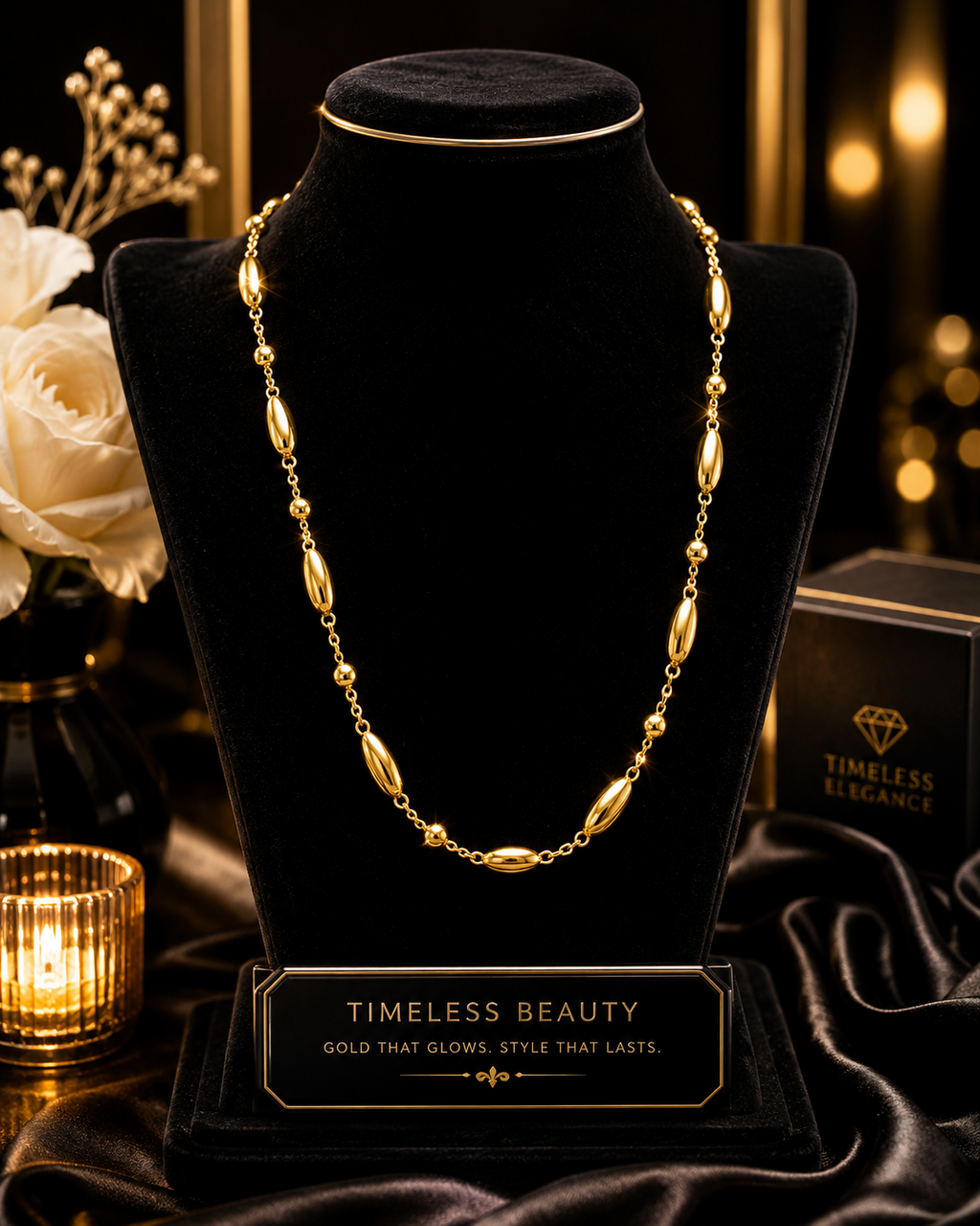 Flower Bud Chain Necklace 9ct Yellow Gold Plated Hallmarked Brand New Boxed