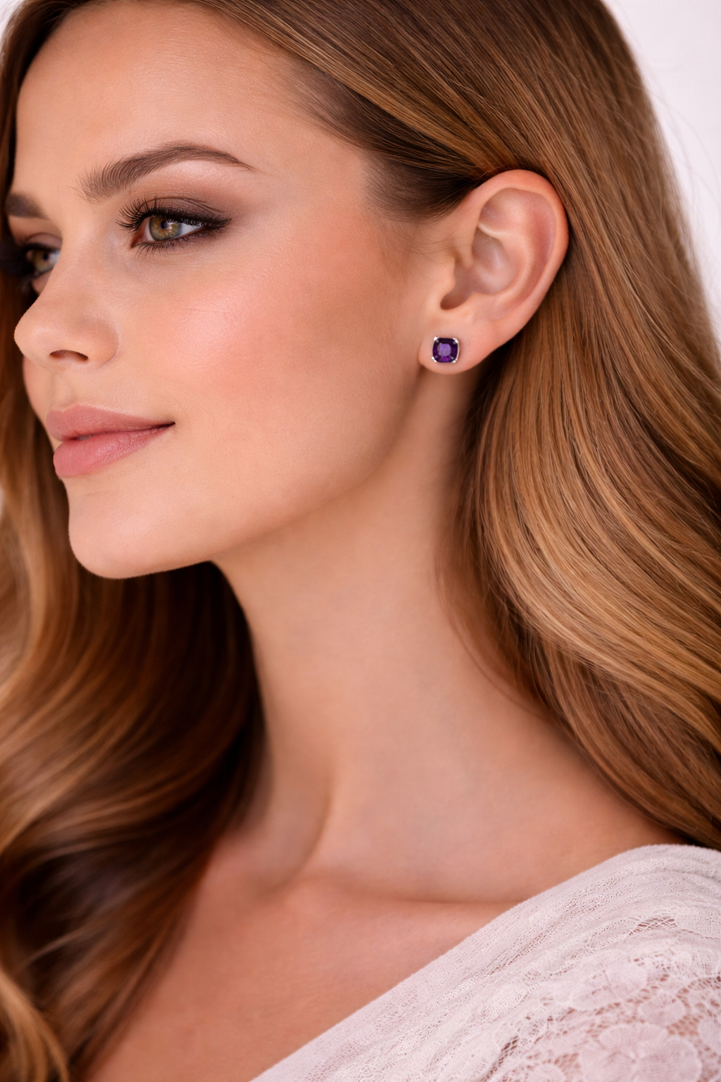 Natural Amethyst Squircle Earrings Sterling Silver 925 Hallmarked Brand New
