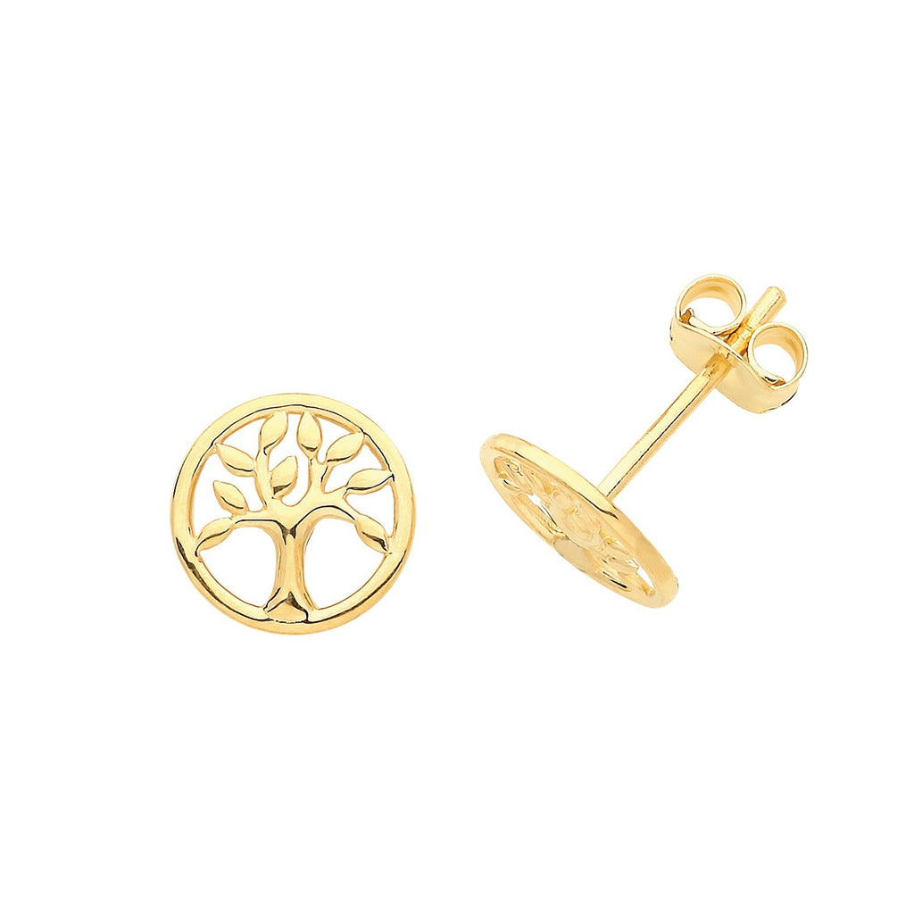 Tree Of Life Stud Earrings 9ct Yellow Gold 375 Hallmarked Brand New Boxed