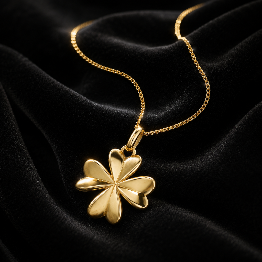 Four Leaf Clover Pendant 9ct Yellow Gold 375 Hallmarked British Made