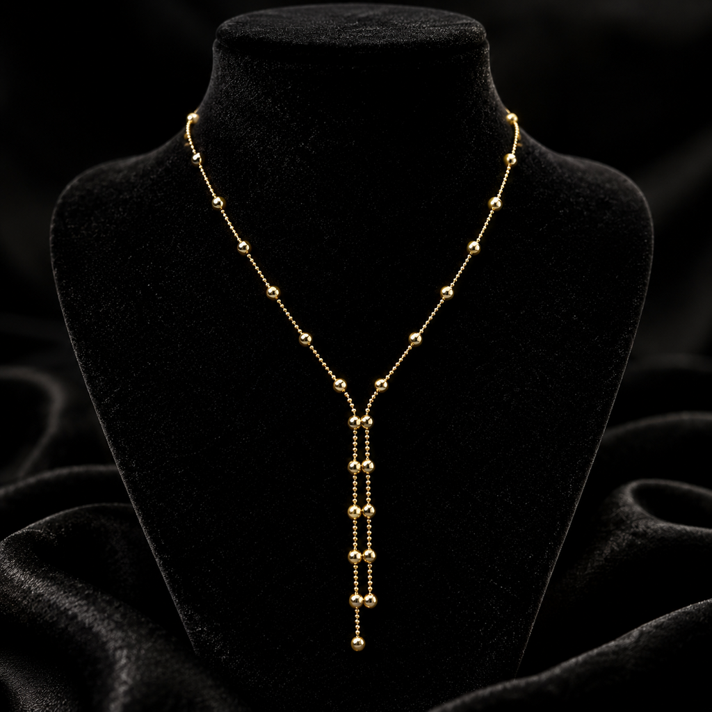 Ball Chain Necklace Lariat 9ct Yellow Gold 375 Hallmarked British Made 43cm