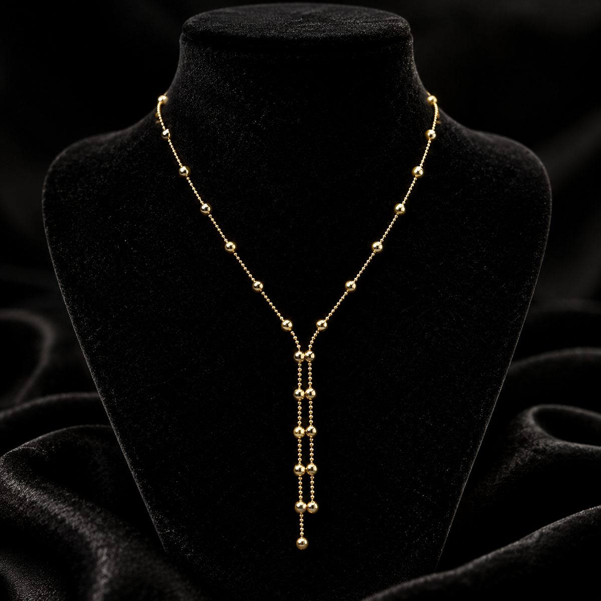 Ball Chain Necklace Lariat 9ct Yellow Gold 375 Hallmarked British Made 43cm