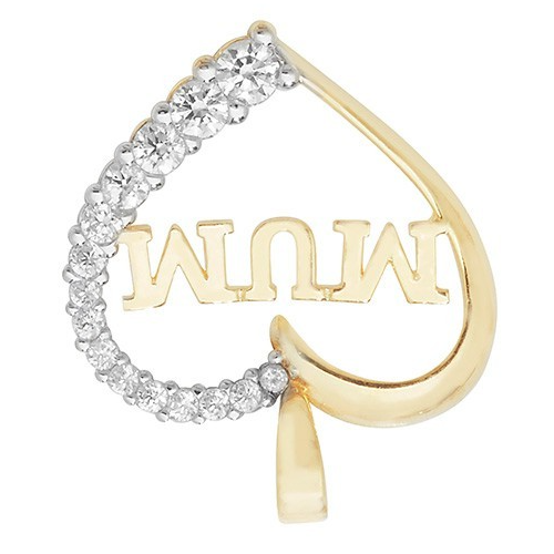 Half Pave Mum Heart 9ct Yellow Gold Pendant 375 Hallmarked All Chain Lengths