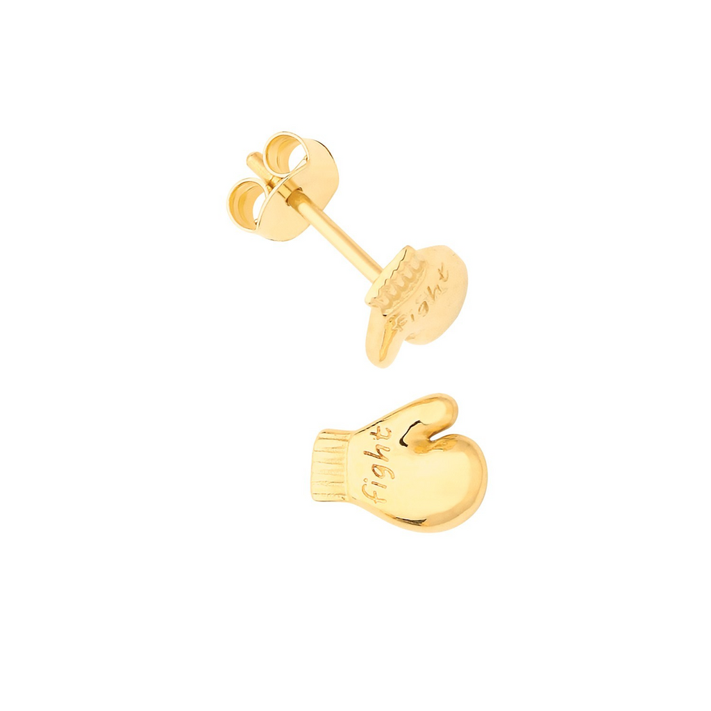 Engraved Boxing Glove Earrings 9ct Yellow Gold Gents 375 Hallmarked Brand New