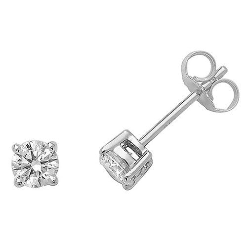Natural Diamond Stud Solitaire Earrings 18ct White Gold Hallmarked British Made