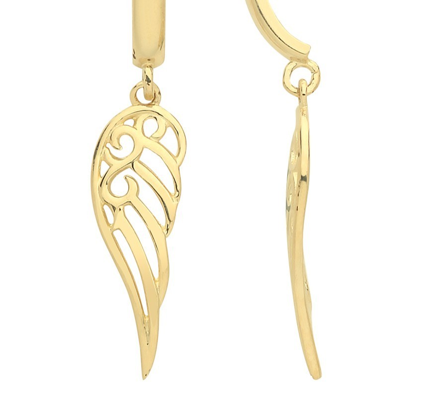 Angel Wing Drop Earrings 9ct Yellow Gold 375 Hallmarked Brand New Boxed