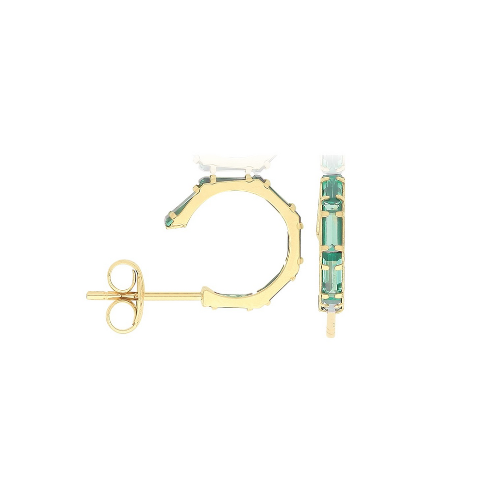 Natural Baguette Emerald Hoop Earrings 9ct Yellow Gold 375 Hallmarked Brand New