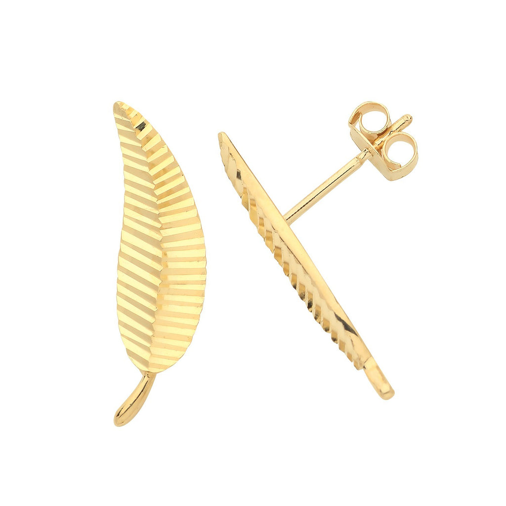 Climber Leaf Stud Earrings 9ct Yellow Gold 375 Hallmarked Brand New Boxed