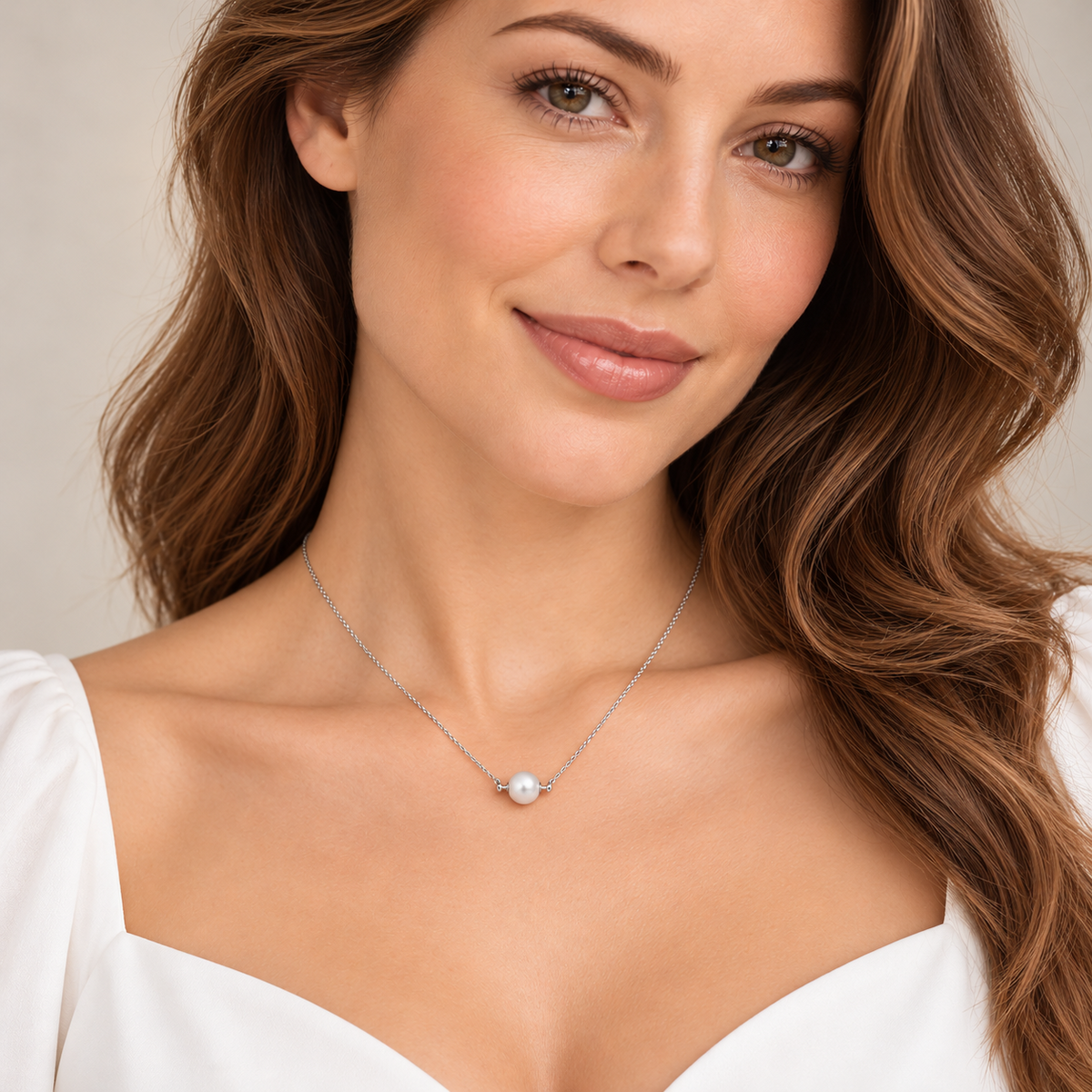 Ladies Pearl Station Necklace Sterling Silver 925 Hallmarked British Made