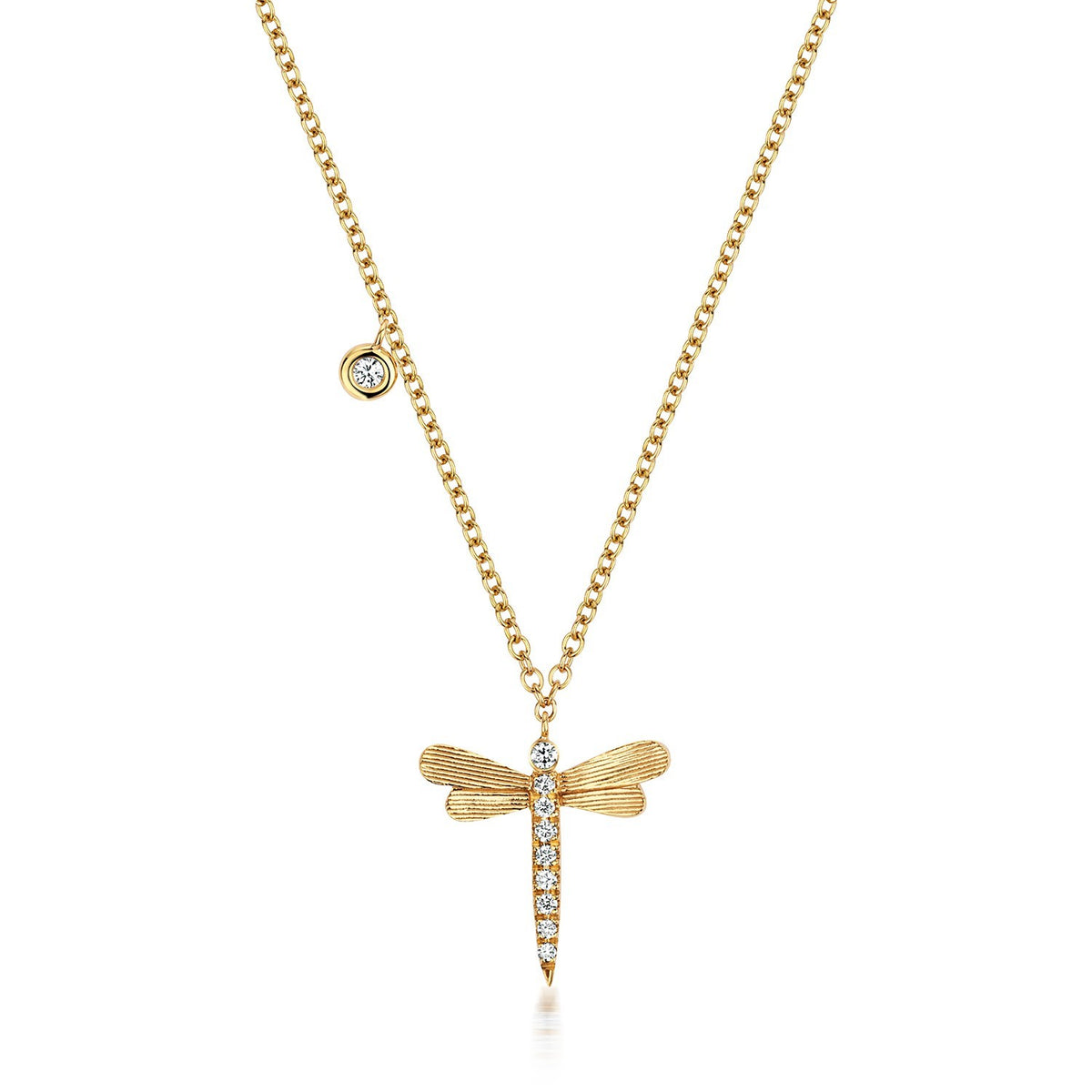 10 Natural Diamond Dragonfly Necklace 18ct Yellow Gold Hallmarked British Made
