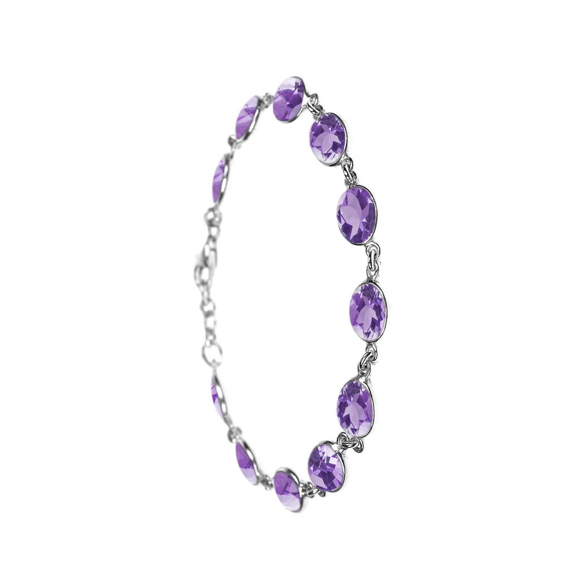 Flush Oval Amethyst Bracelet Sterling Silver 925 Hallmarked Brand New Boxed