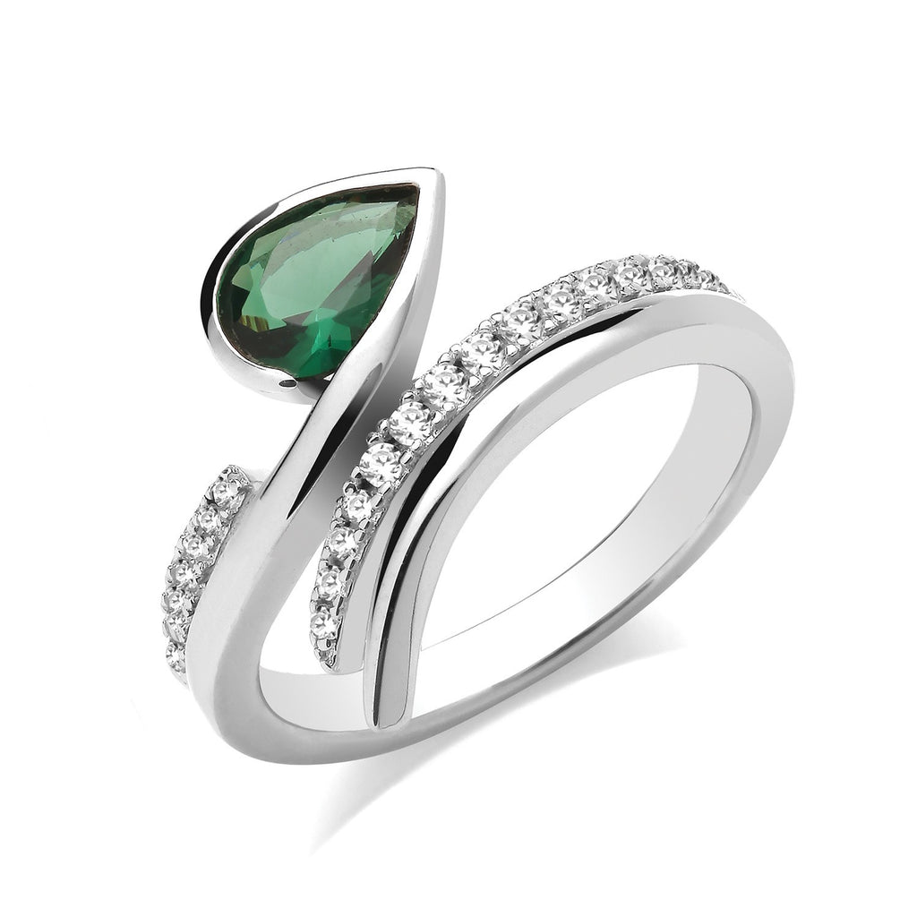 Waved Pear Emerald Ring Sterling Silver 925 Hallmarked Sizes I - T British Made