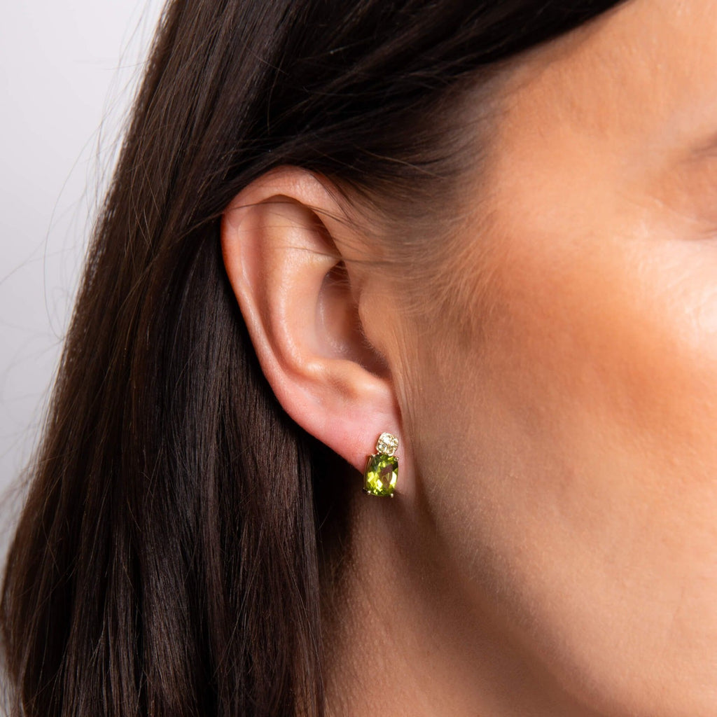 Peridot & Diamond Drop Earrings 9ct Yellow Gold 375 Hallmarked British Made