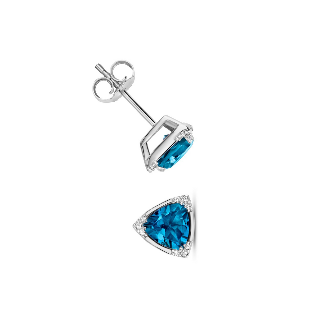 Natural Triangular Blue Topaz Diamond Earrings 9ct White Gold 375 Hallmarked