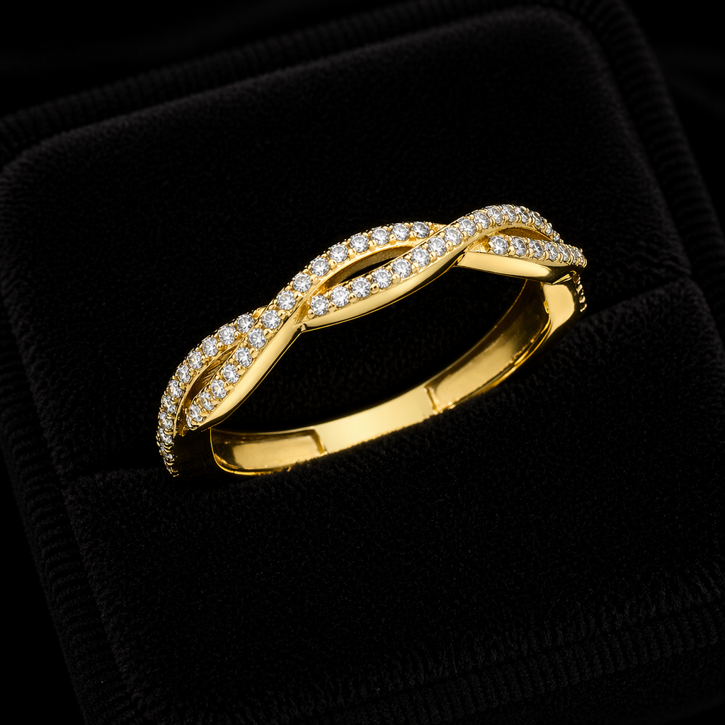 Crossover Gemstone Eternity Ring 9ct Yellow Gold Hallmarked Sizes L - Q