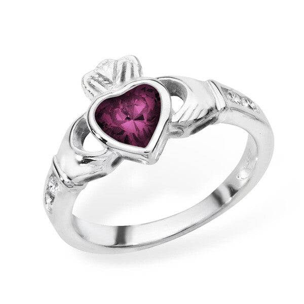 Sterling Silver Amethyst Ring Claddagh February Stone 925 Hallmarked Size J - R