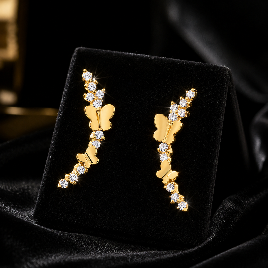 Butterfly Climber Stud Earrings 9ct Yellow Gold 375 Hallmarked Brand New Boxed