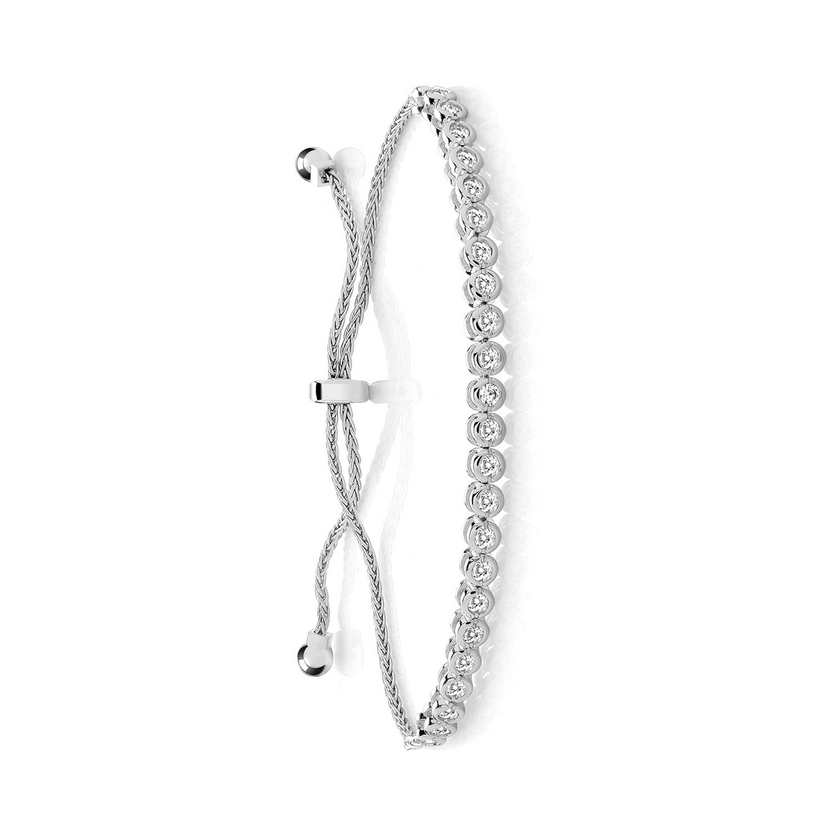 Bezel-Set Adjustable Bolo Bracelet Sterling Silver 925 Hallmarked Brand New