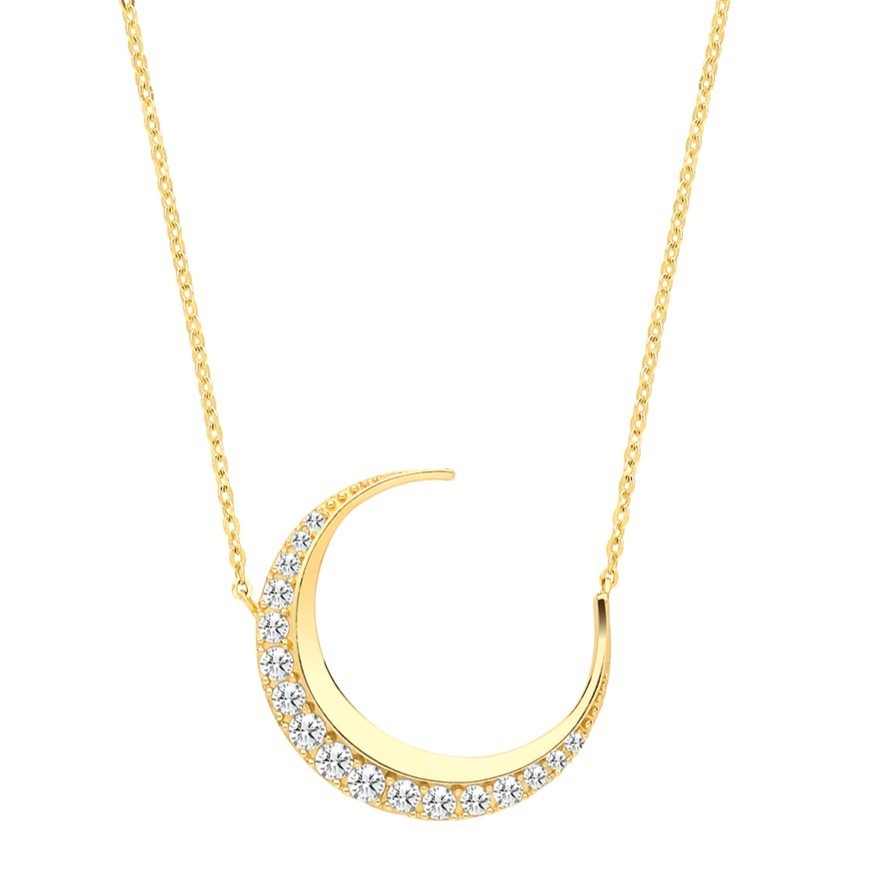 Ladies Moon Crescent Necklace 9ct Yellow Gold 375 Hallmarked British Made