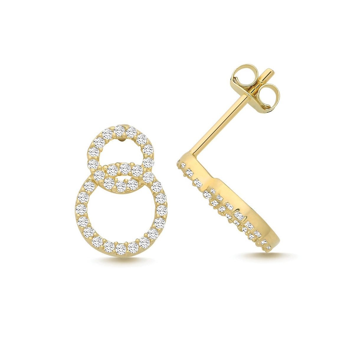 31 Stone Infinity Stud Earrings 9ct Yellow Gold 375 Hallmarked Brand New Boxed