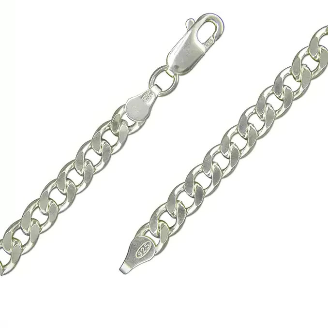 Heavy Gents Flat Curb Chain Solid Sterling Silver 925 Hallmarked British Made