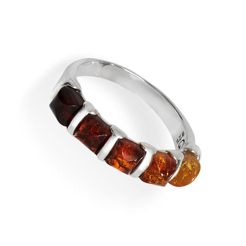 5 Stone Amber Ring Sterling Silver 925 Hallmarked Sizes J - R British Made