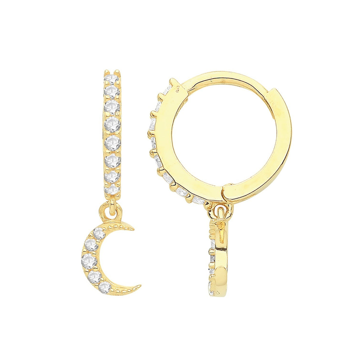 8mm Moon Hoop Drop Earrings 9ct Yellow Gold 375 Hallmarked Brand New