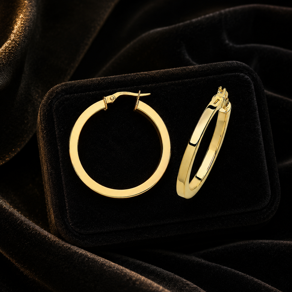 9ct Yellow Gold Hoops SQ Tube 375 Hallmarked 15mm - 40mm Diameter British Made