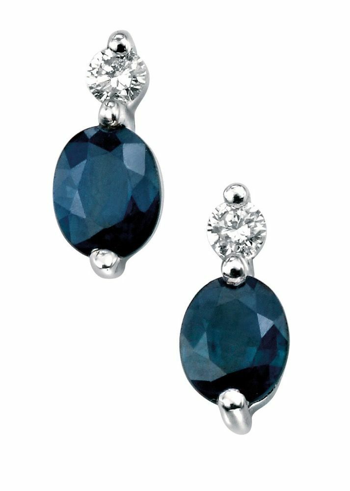 Sapphire and Diamond Stud Earrings 9ct White Gold Hallmarked British Made
