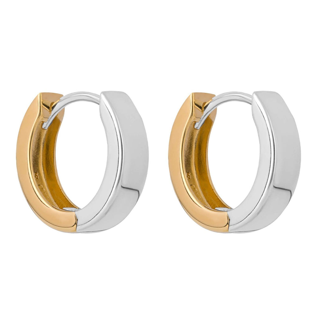2 Tone Hoop Huggie Earrings 9ct Yellow Gold Plated Hallmarked Brand New Boxed