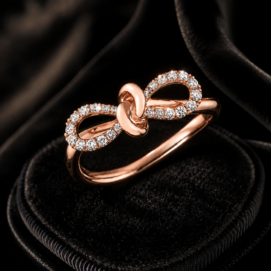 24 Natural Diamond Bow Ring 18ct Rose Gold Hallmarked Sizes J - Q