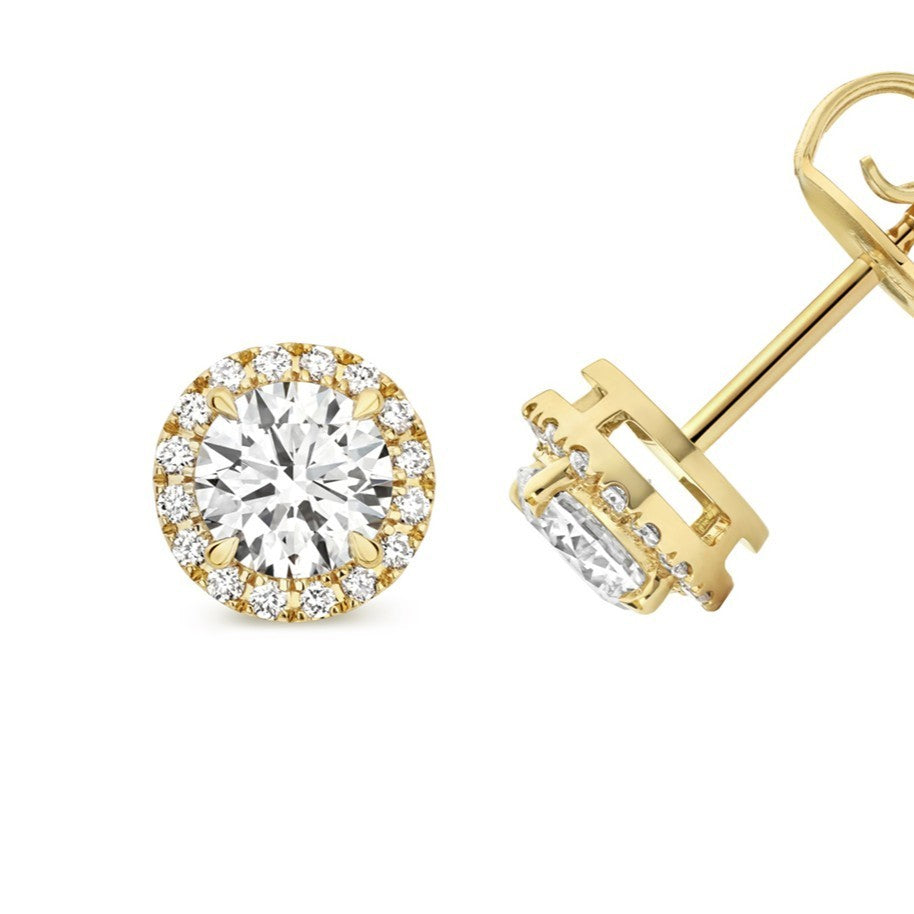 17 Lab-Grown Diamond Halo Stud Earrings 18ct Yellow Gold Hallmarked British Made
