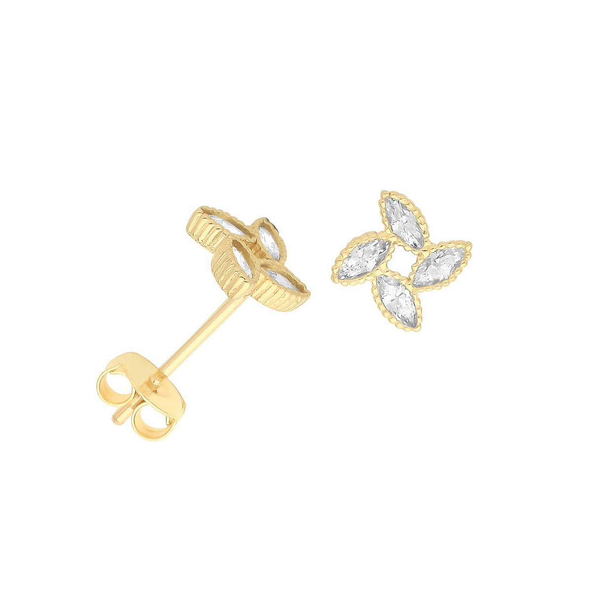Marquise Cluster Stud Earrings 9ct Yellow Gold 375 Hallmarked Brand New Boxed