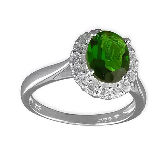 Oval Halo Emerald Ring Sterling Silver 925 Hallmarked British Made Size L - S