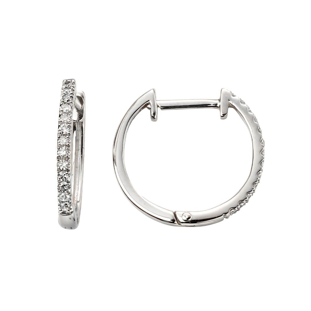 Pave Diamond Huggie Hoop Earrings 9ct White Gold 375 Hallmarked British Made