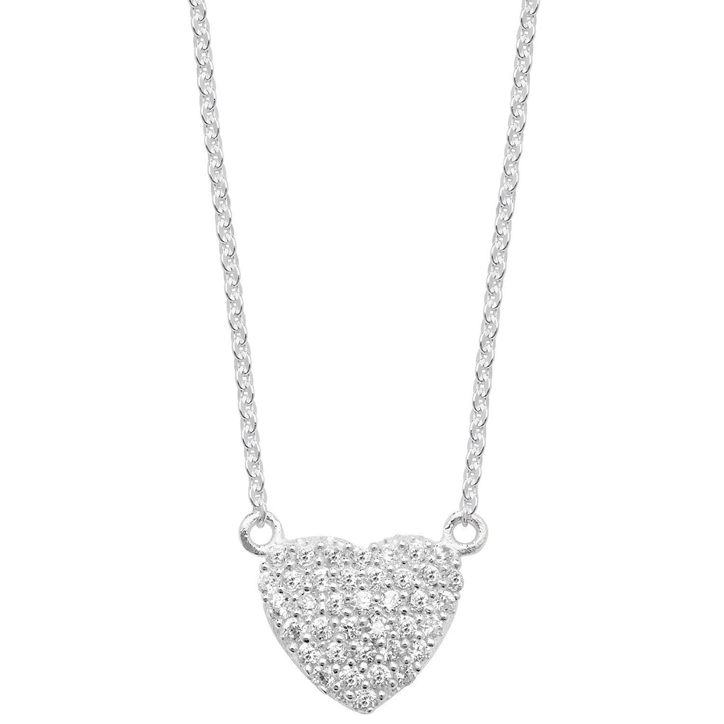 Ladies Pave Micro Heart Necklace Sterling Silver 925 Hallmarked British Made