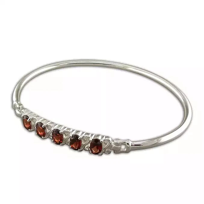 Oval Garnet Bangle Sterling Silver 925 Hallmarked British Made Brand New