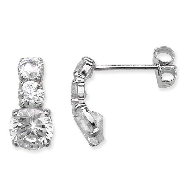 9ct White Gold Three Stone Drop Stud Earrings 375 Hallmark Trilogy