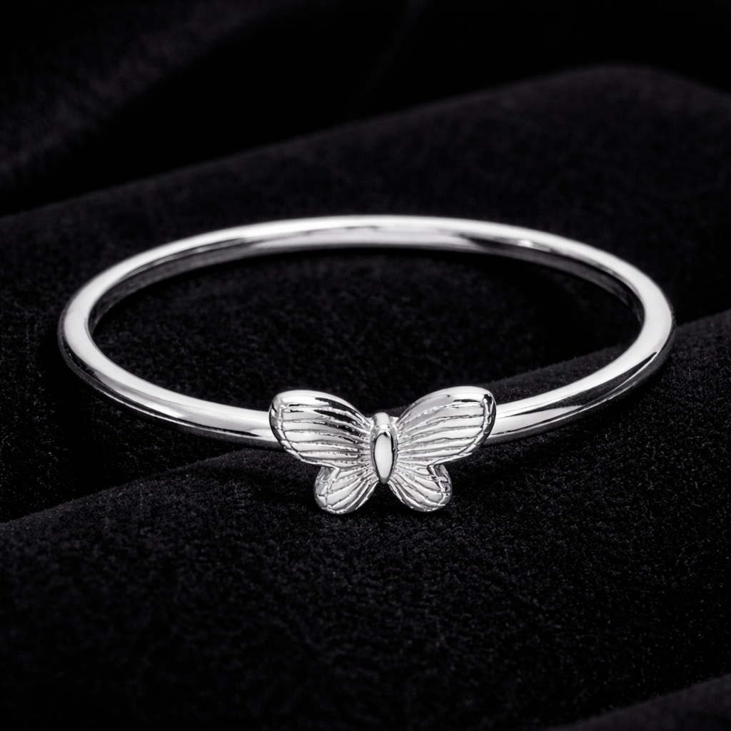 Textured Butterfly Ring Sterling Silver 925 Hallmarked British Made Size J - Q