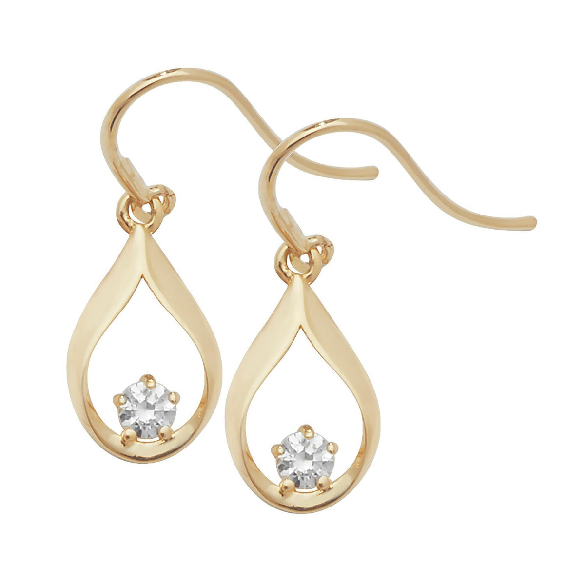 Solitaire Hook Drop Earrings 9ct Yellow Gold 375 Hallmarked Brand New Boxed