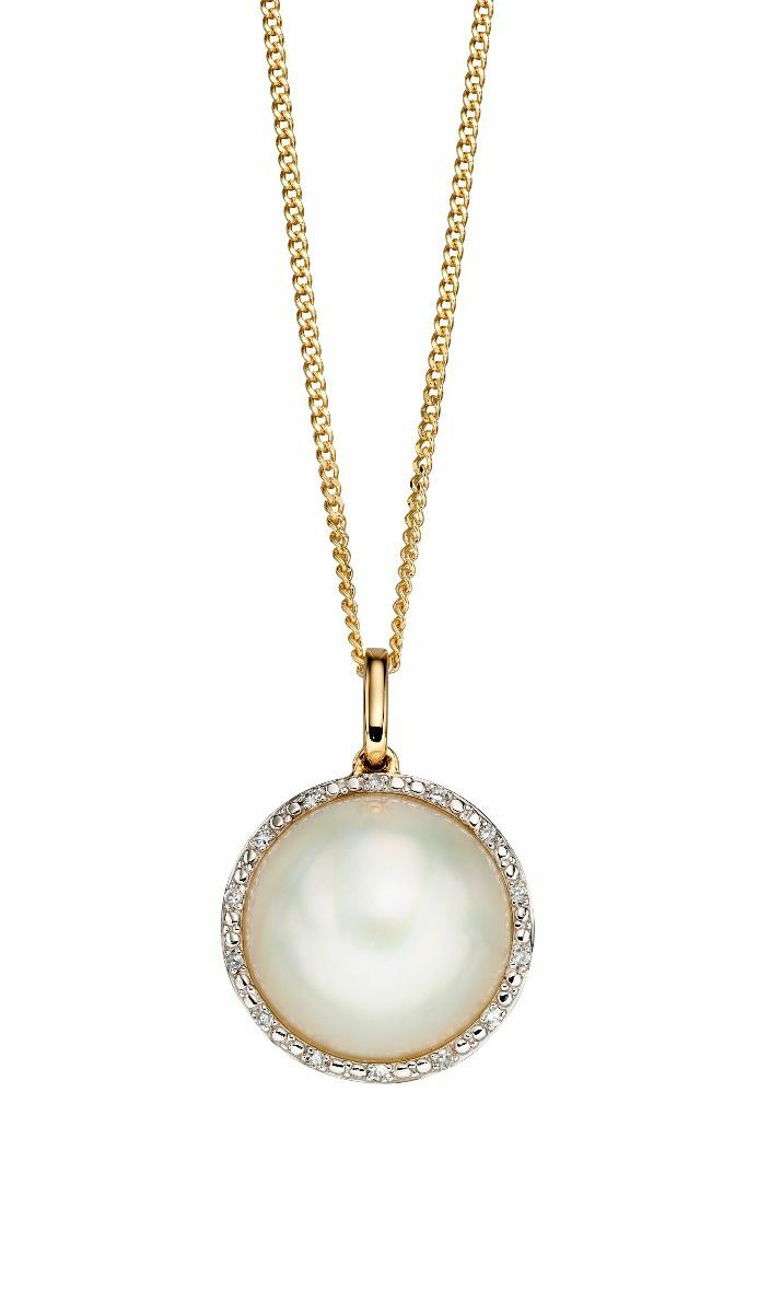 Diamond and Pearl Pendant 9ct Yellow Gold 375 Hallmarked British Made
