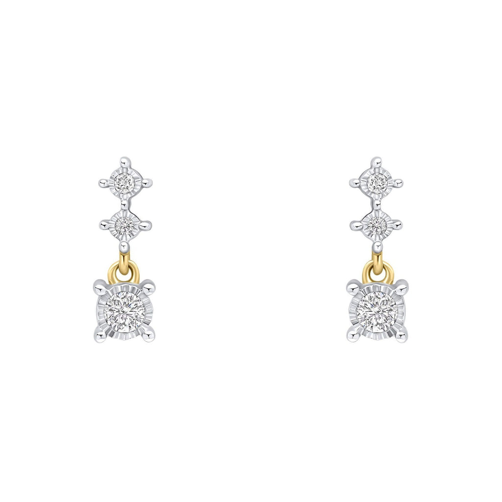 Natural Diamond Drop Earrings 9ct Yellow Gold 375 Hallmarked British Made